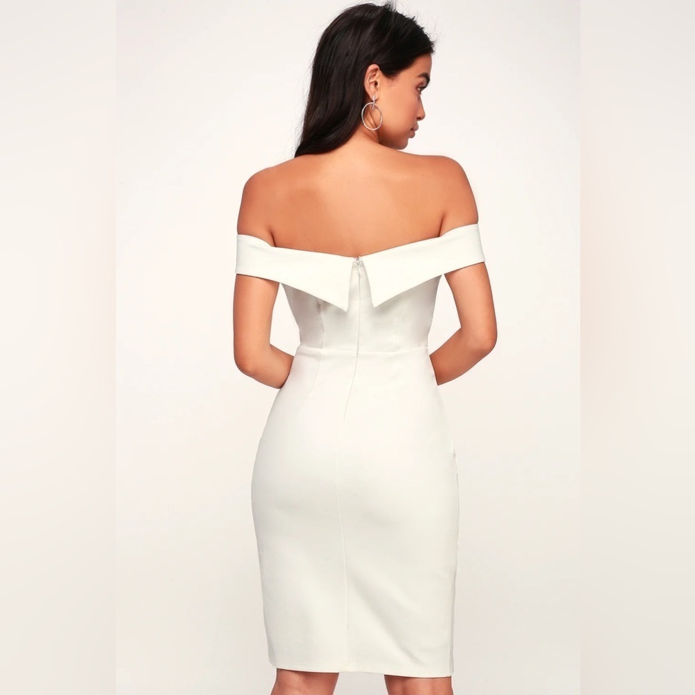 NWOT Lulus Classic Glam White Off-the-Shoulder Bodycon midiDress - Picture 3 of 9
